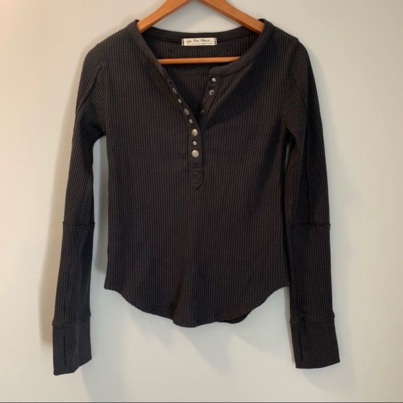 Free People Tops - Free People Black Thermal Long Sleeve Top S